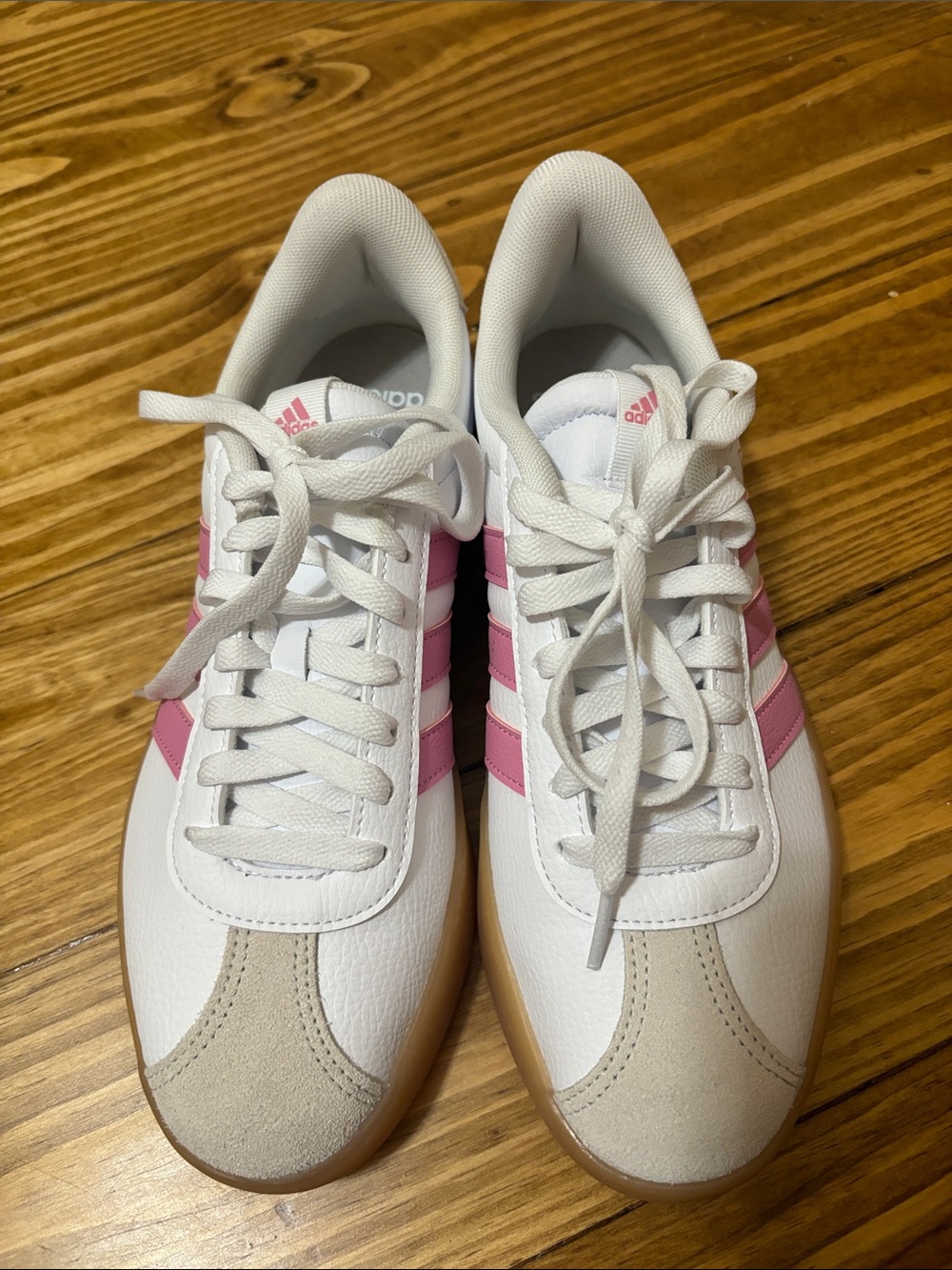 Adidas VL Court 3.0 Lace Up Sneakers White w/Pink Stripes Women’s 9 - Picture 3 of 8